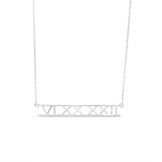 Sterling Silver Roman Numerals Date Bar Rolo Necklace - 16 in.
