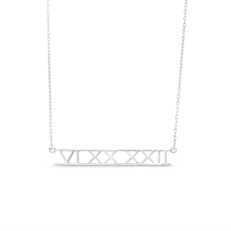 Sterling Silver Roman Numerals Date Bar Rolo Necklace - 16 in.