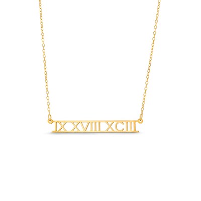 14K Gold Plated Roman Numerals Date Bar Rolo Necklace - 16 in.