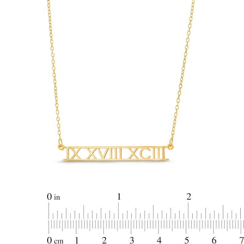 Roman Numerals Date Bar Rolo Necklace in Sterling Silver with 14K Gold Plate - 16 in.