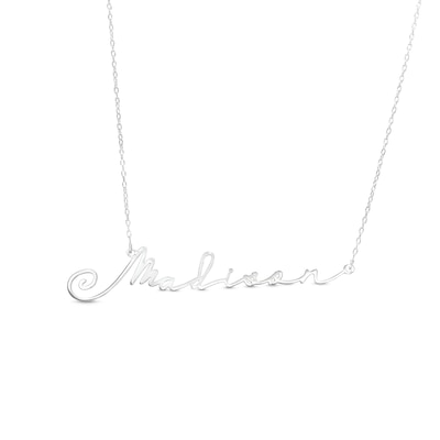 Sterling Silver Slant Hand Cursive Personalized Necklace - 16"