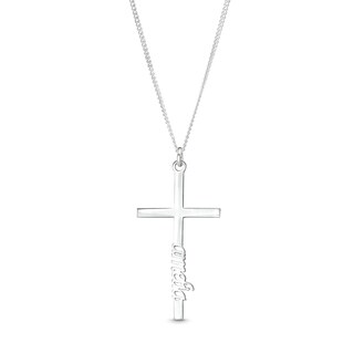 Sterling Silver Vertical Name Cross Pendant - 18 in.