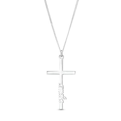 Sterling Silver Vertical Name Cross Pendant - 18 in.