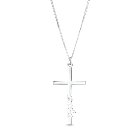 Sterling Silver Vertical Name Cross Pendant - 18 in.