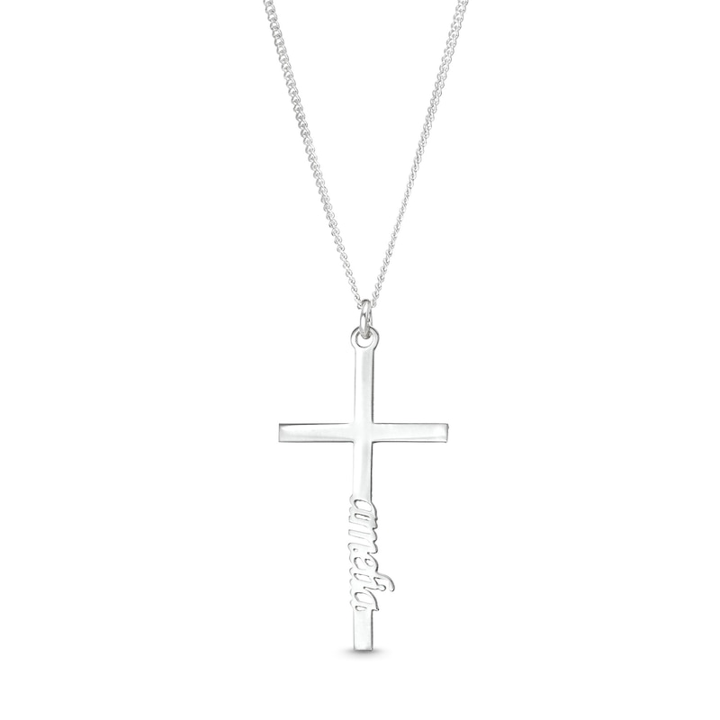 Sterling Silver Vertical Name Cross Pendant - 18 in.