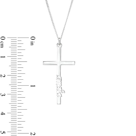 Sterling Silver Vertical Name Cross Pendant - 18 in.