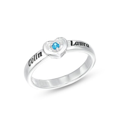 Sterling Silver ​​​​​​​Birthstone Two Name Engravable Ring