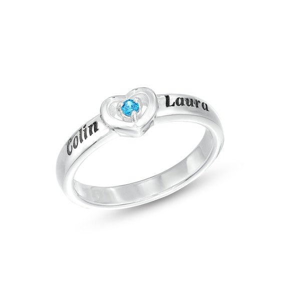 ​​​​​​​Birthstone Two Name Engravable Ring in Sterling Silver