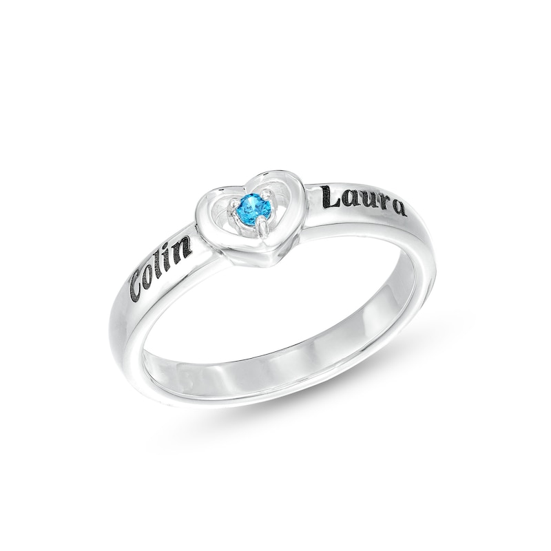 ​​​​​​​Birthstone Two Name Engravable Ring in Sterling Silver