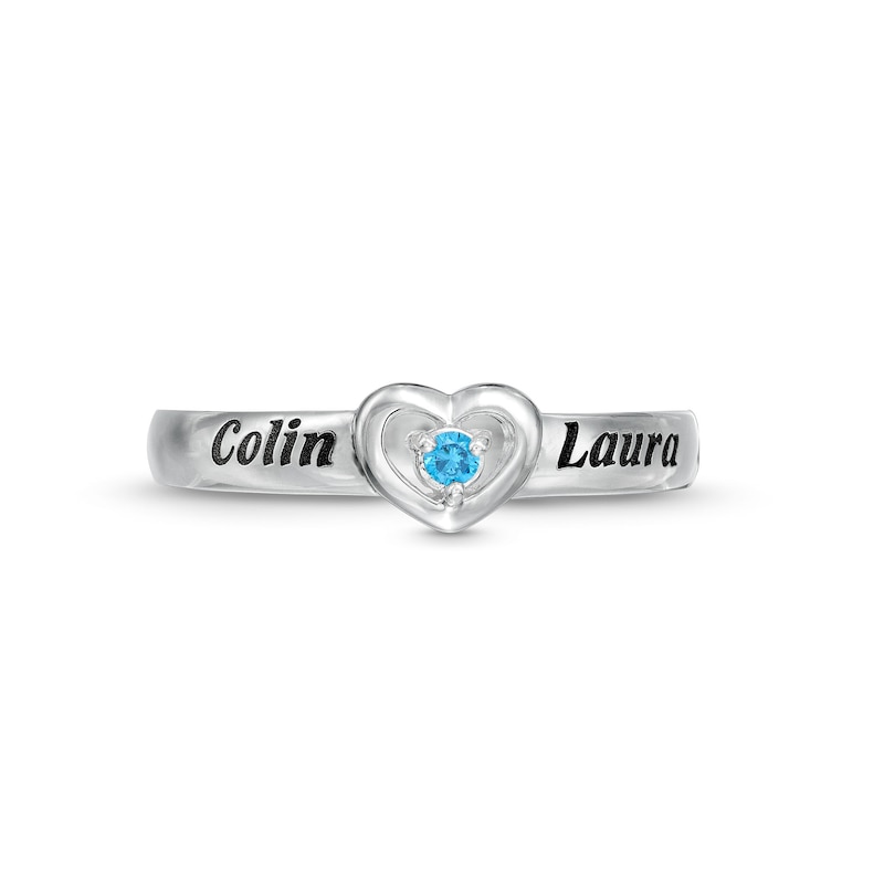 ​​​​​​​Birthstone Two Name Engravable Ring in Sterling Silver