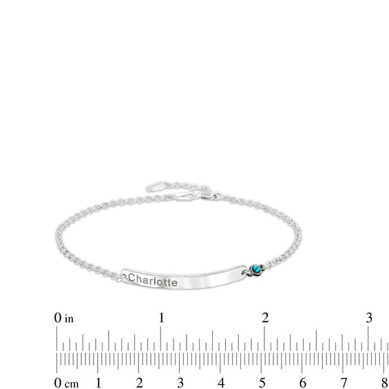 Birthstone Engravable Name ID Bracelet in Sterling Silver - 7.5 in.
