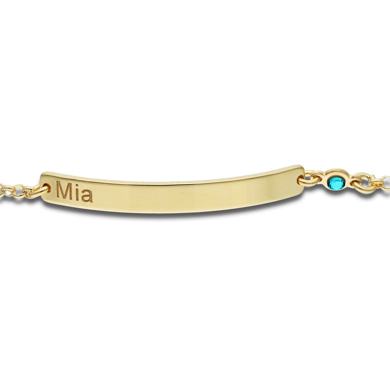 Birthstone Engravable Name ID Bracelet in Sterling Silver with 14K Gold Plate - 7.5 in.