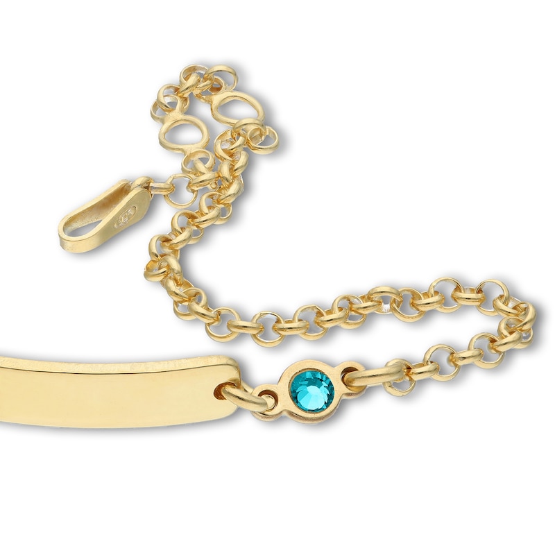 Birthstone Engravable Name ID Bracelet in Sterling Silver with 14K Gold Plate - 7.5 in.