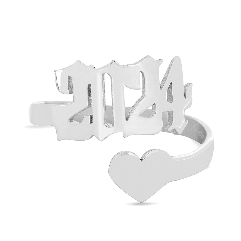 Heart and Year Gothic Personalized Ring in Solid Sterling Silver