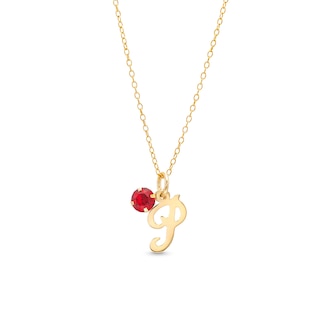 10K Gold Birthstone Initial Pendant - 18"
