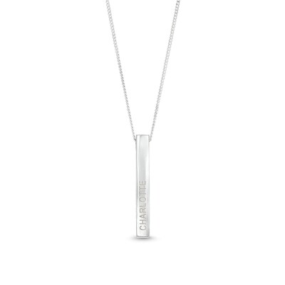 Sterling Silver Engravable Four Sided Bar Pendant - 18"