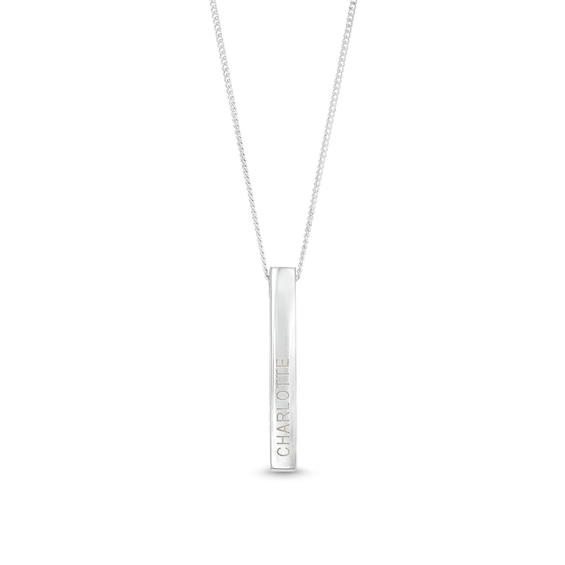 Sterling Silver Engravable Four Sided Bar Pendant - 18"