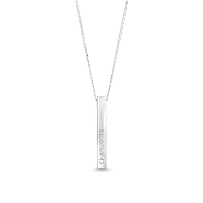 Sterling Silver Engravable Four Sided Bar Pendant - 18"