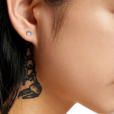 Child's CZ Crown Stud Earrings in Sterling Silver