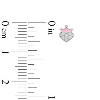 Cubic Zirconia and Pink Enamel Crown Heart Stud Earrings in Sterling Silver