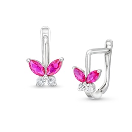 Child's ​​​​​​​Cubic Zirconia and Simulated Ruby Butterfly Earrings in Sterling Silver