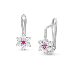 Child's ​​​​​​​Cubic Zirconia and Simulated Ruby Flower Earrings in Sterling Silver