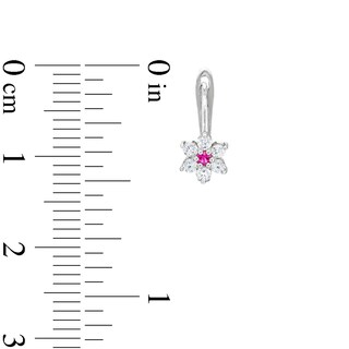 Child's ​​​​​​​Cubic Zirconia and Simulated Ruby Flower Earrings in Sterling Silver
