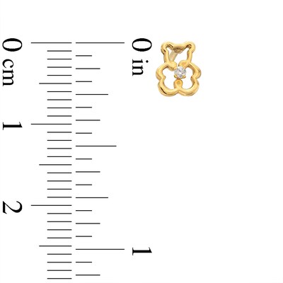 Child's Cubic Zirconia Bear Earrings in 10K Solid Gold