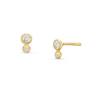 ​​​​​​​Child's Cubic Zirconia Double Bezel Earrings in 10K Semi-Solid Gold