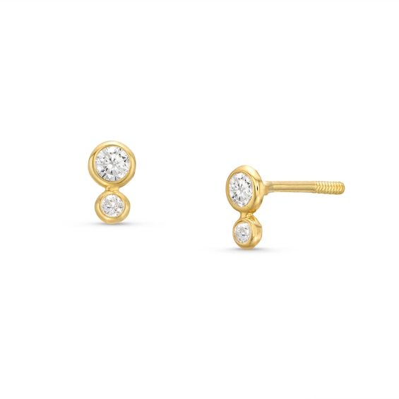 ​​​​​​​Child's Cubic Zirconia Double Bezel Earrings in 10K Semi-Solid Gold