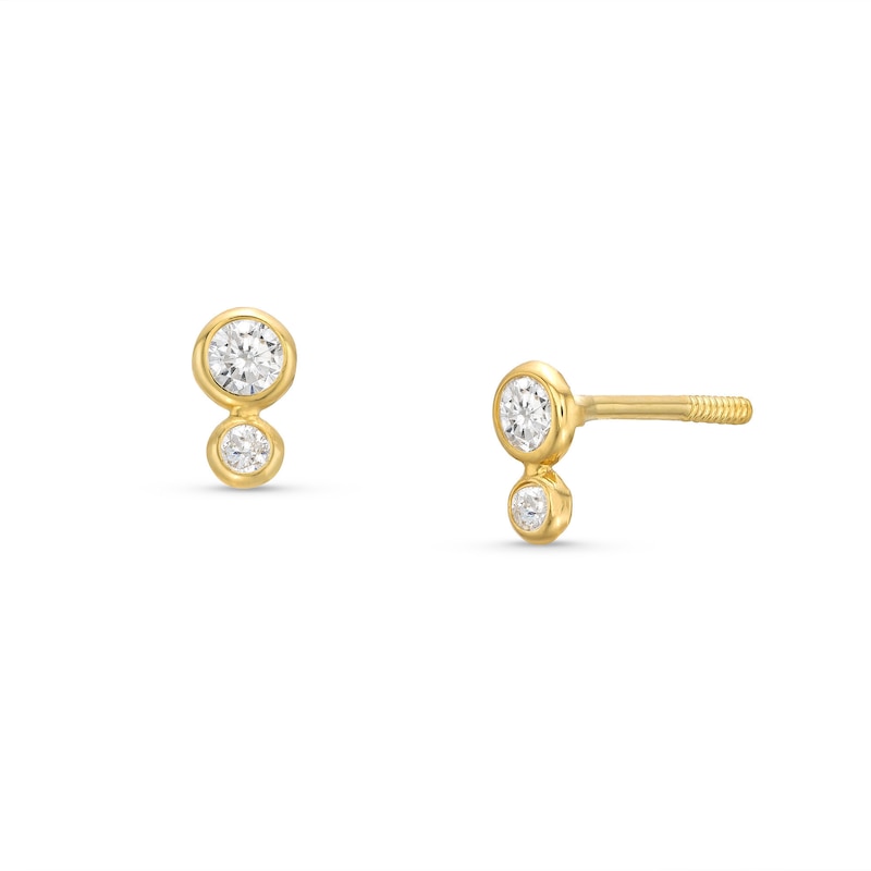 Child's Cubic Zirconia Double Bezel Earrings in 10K Semi-Solid Gold