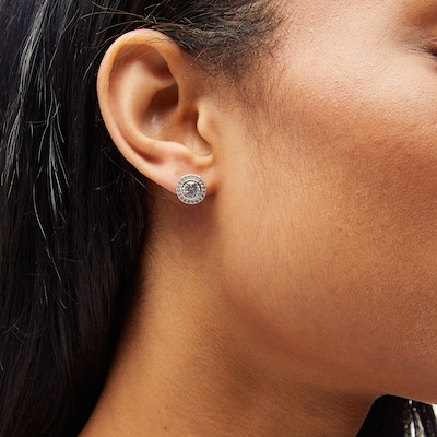 14K Plated Gold CZ Round Center Stone Two-Tone Studs