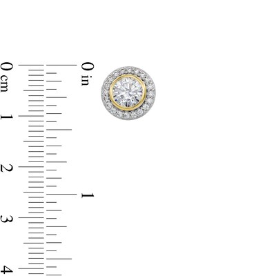 14K Plated Gold CZ Round Center Stone Two-Tone Studs