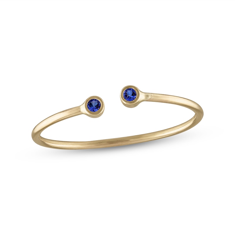 10K Gold Blue CZ Double Bezel-Set Ring
