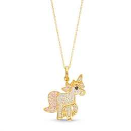 Child's Cubic Zirconia Unicorn Pendant Necklace in 10K Solid Gold - 13&quot;