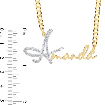 14K Gold Plated CZ Personalized Name Script Two-Tone Curb Chain Necklace - 18"