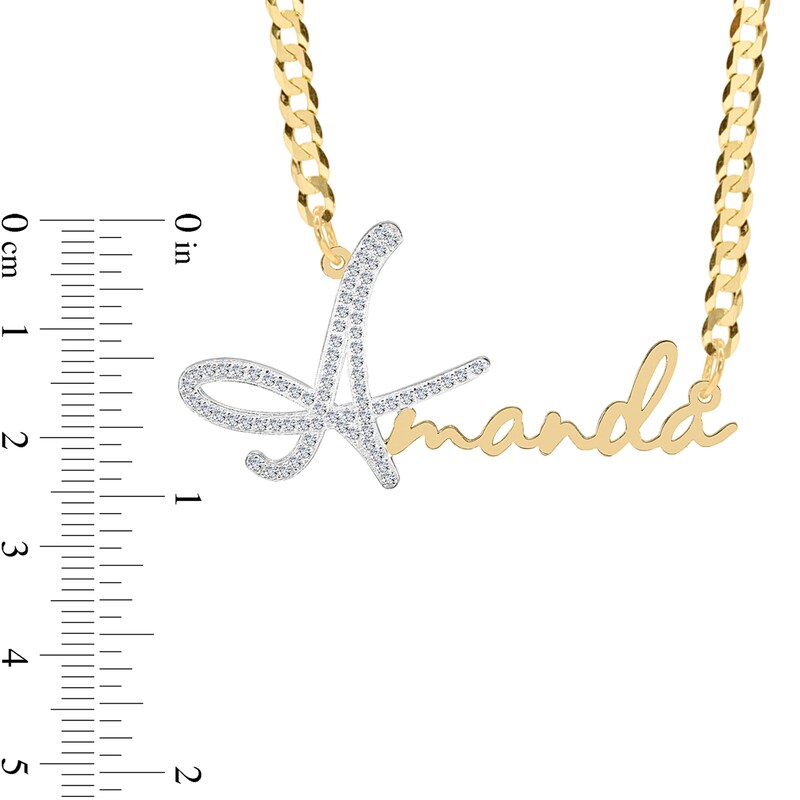 Main Image 2 of 14K Gold Plated CZ Personalized Name Script Two-Tone Curb Chain Necklace - 18"