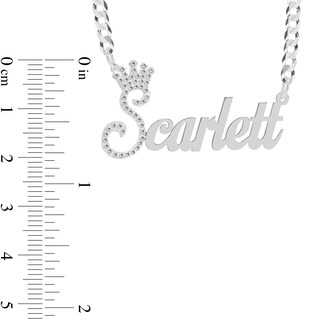 Sterling Silver CZ Personalized Crown Name Script Curb Chain Necklace - 18"
