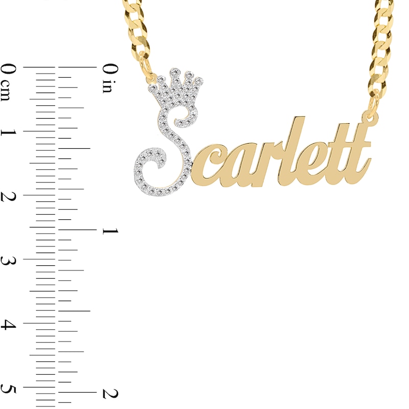 Main Image 2 of 14K Gold Plated CZ Personalized Crown Name Script Curb Chain Necklace - 18"