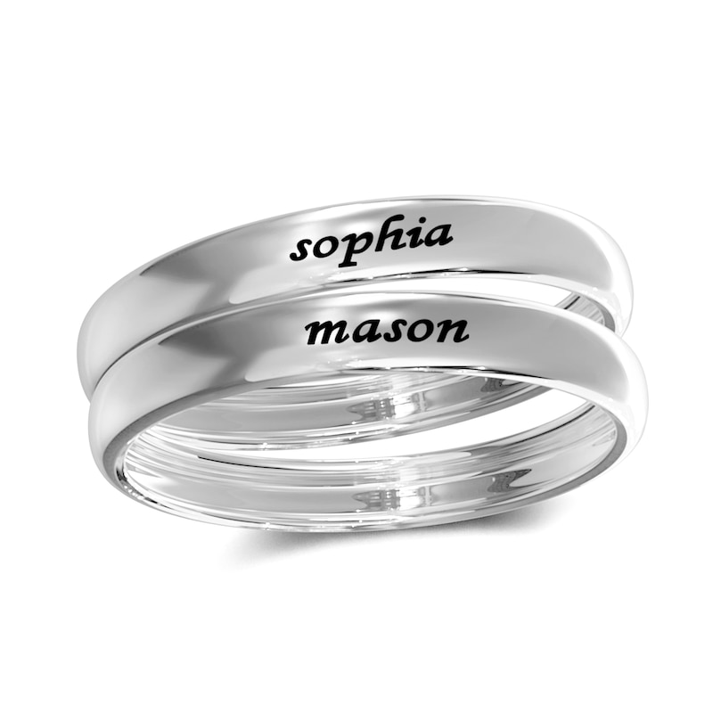 Engravable Wedding Band Ring Set in Sterling Silver (2 Rings)