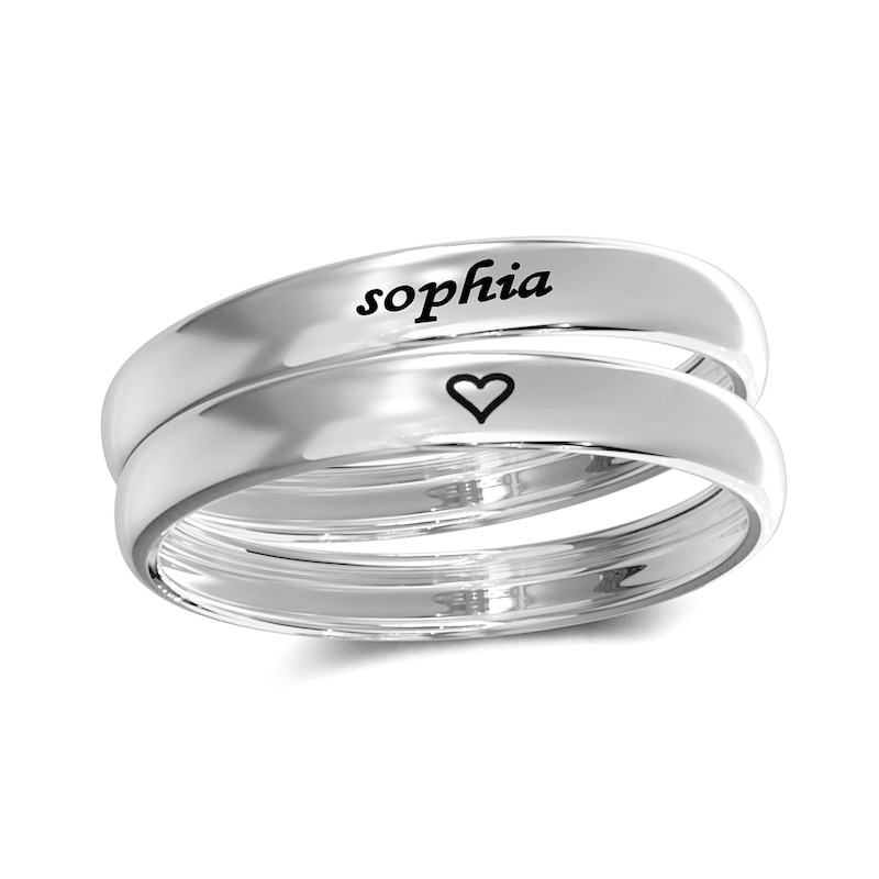 Engravable Wedding Band Ring Set in Sterling Silver (2 Rings)