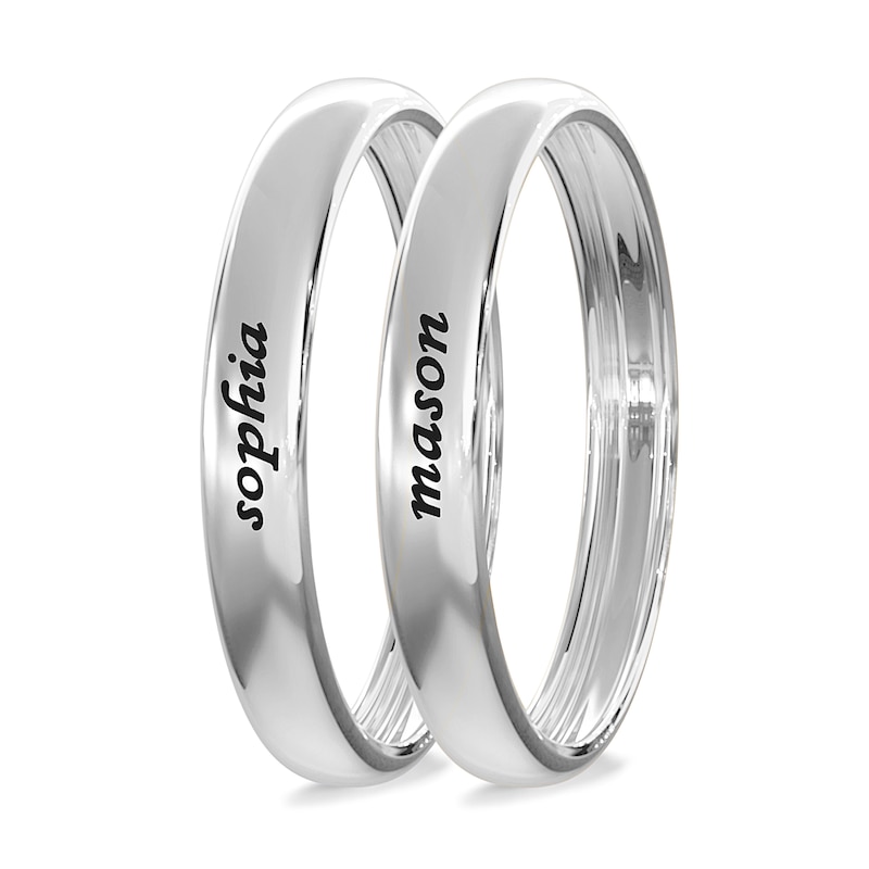 Engravable Wedding Band Ring Set in Sterling Silver (2 Rings)