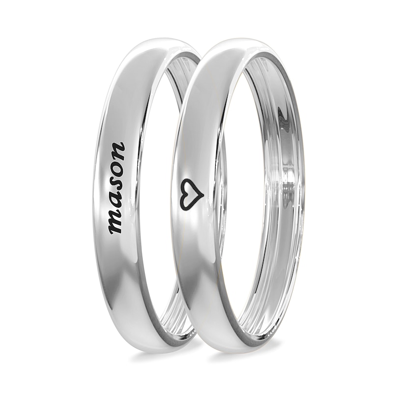 Engravable Wedding Band Ring Set in Sterling Silver (2 Rings)