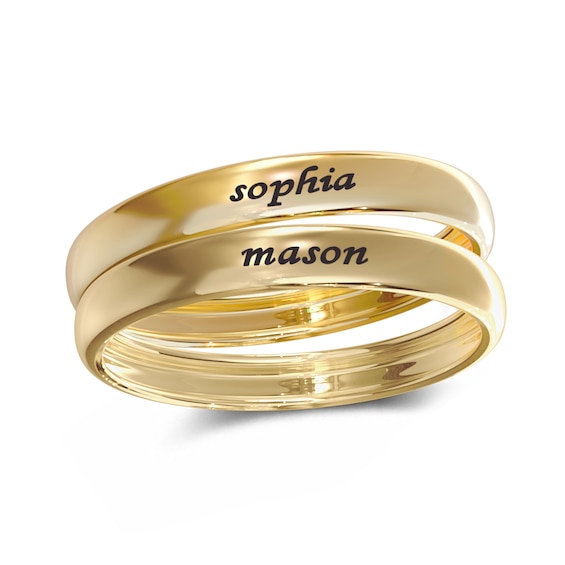 Engravable Wedding Band Ring Set in Sterling Silver with 14K Gold Plate (2 Rings)