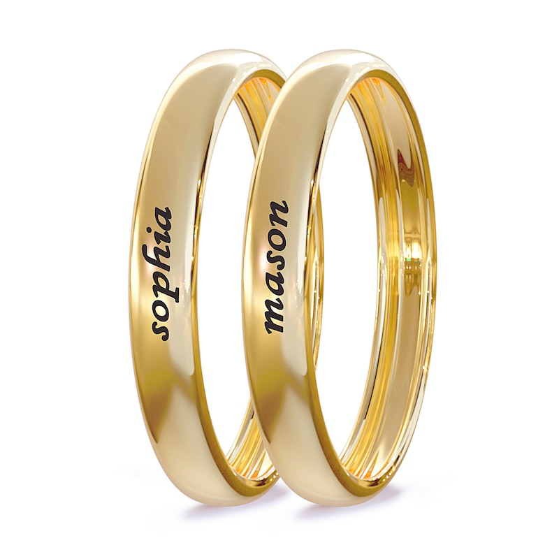 Engravable Wedding Band Ring Set in Sterling Silver with 14K Gold Plate (2 Rings)