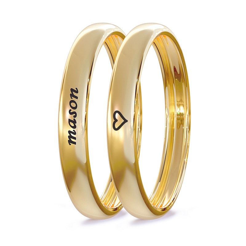 Engravable Wedding Band Ring Set in Sterling Silver with 14K Gold Plate (2 Rings)