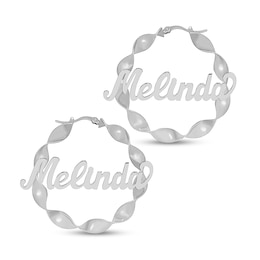 Personalized Curling Name Hoop Earrings in Sterling Silver