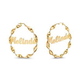Personalized Curling Name Hoop Earrings in Sterling Silver with 14K Gold Plate