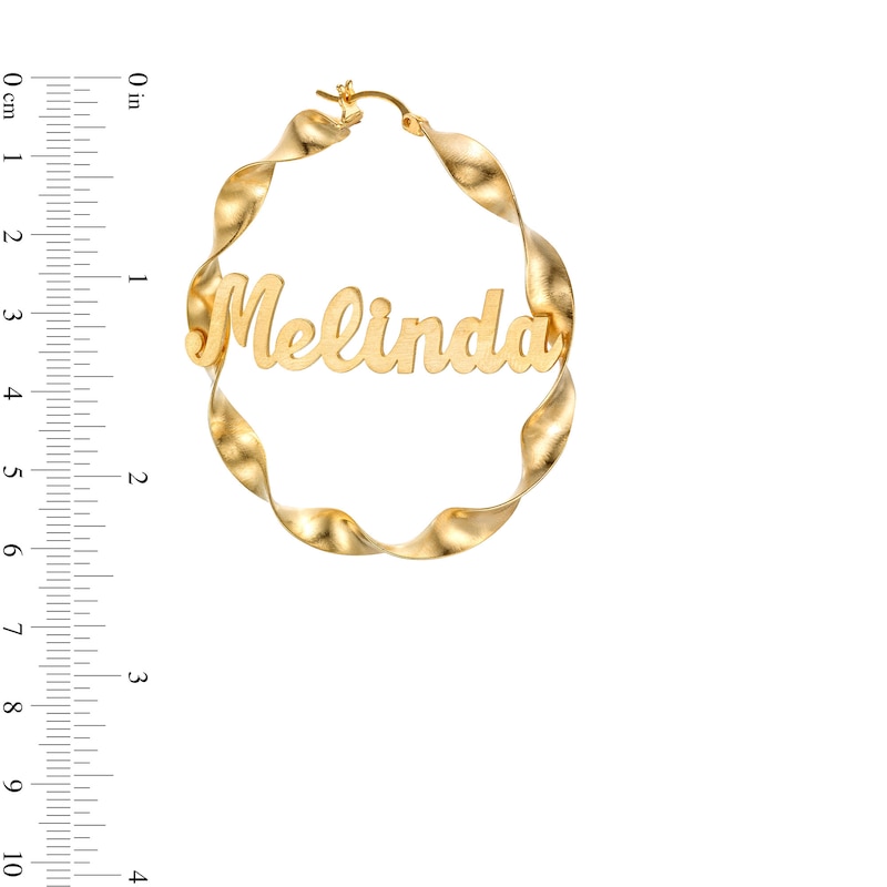 Main Image 2 of Personalized Curling Name Hoop Earrings in Sterling Silver with 14K Gold Plate