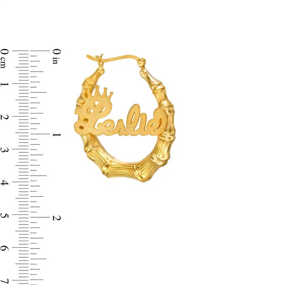 Personalized Crown Name Bamboo Hoop Earrings in Sterling Silver with 14K Gold Plate